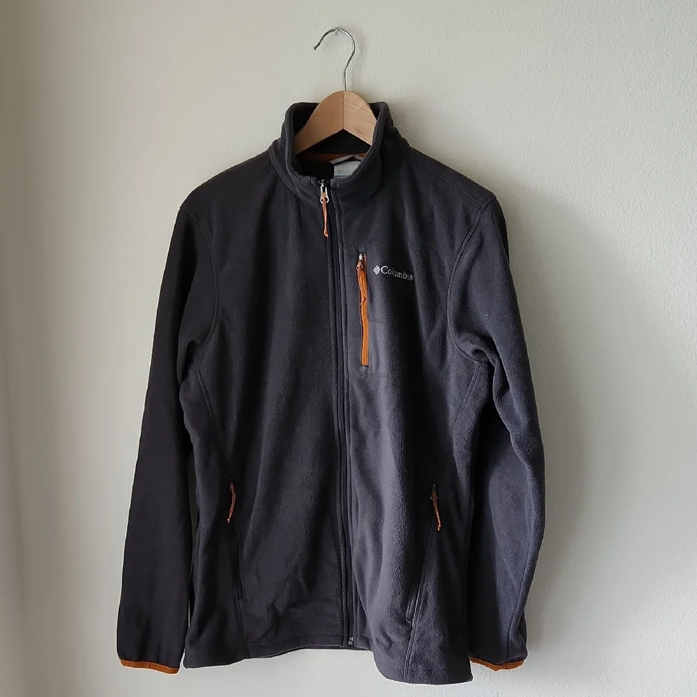 COLUMBIA Charcoal Grey Fleece Jacket Rustic Orange Details Men Sz M Gorpcore - Picture 1 of 16